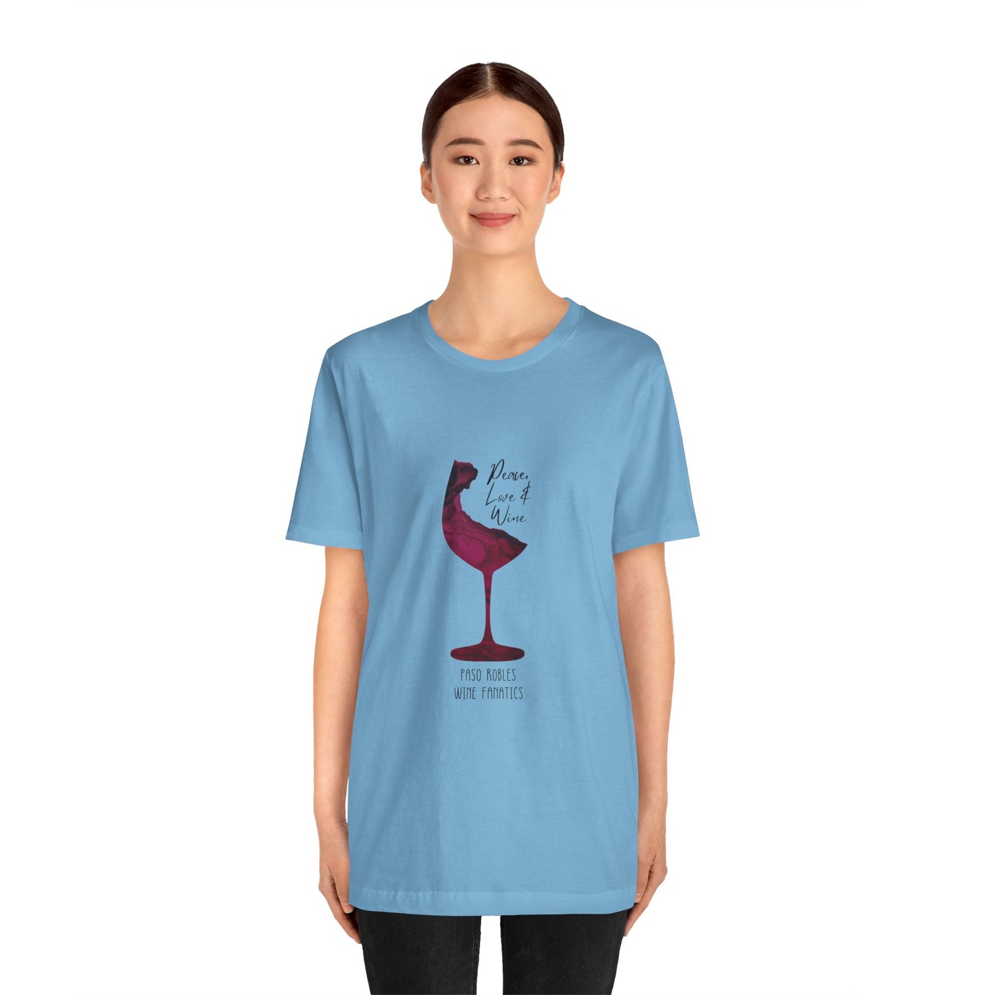 Paso Robles Wine Fanatics "Peace, Love & Wine" Unisex Jersey Short Sleeve Tee