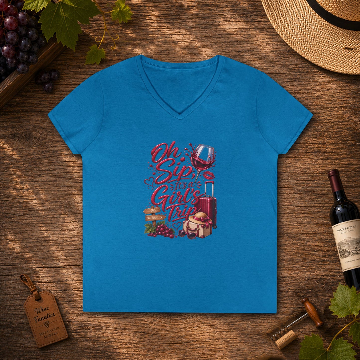 Oh Sip It's A Girl's Trip Personalized Ladies V-Neck Tee