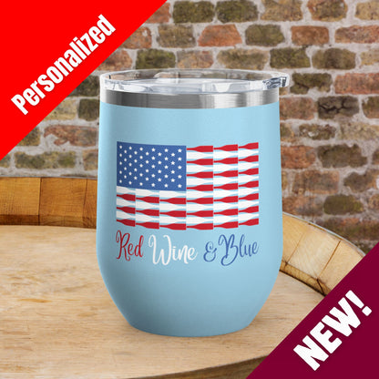 Red Wine & Blue Independence Day Personalized 12oz Wine Tumbler