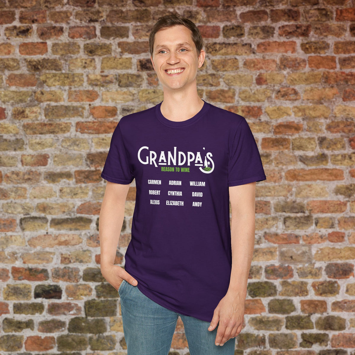 Grandpa's Reason To Wine Personalized Crew Neck T-Shirt