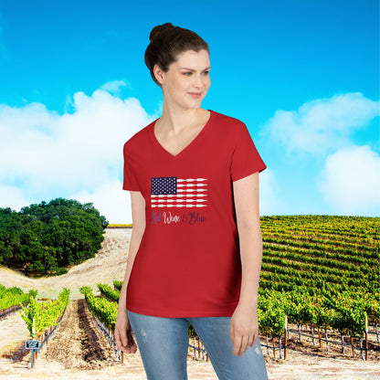 Red Wine & Blue Independence Day Ladies V-Neck Tee