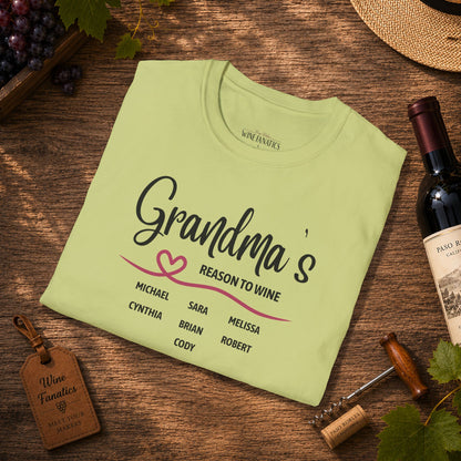 Grandma's Reason To Wine Personalized Crew Neck T-Shirt