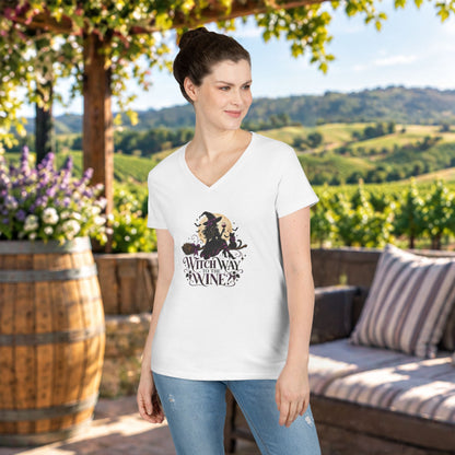 Witch Way To The Wine Ladies V-Neck T-Shirt