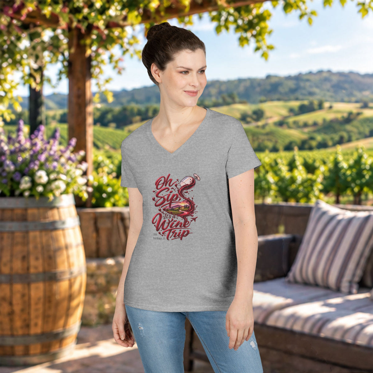 Oh Sip It's A Wine Trip Ladies V-Neck  Tee