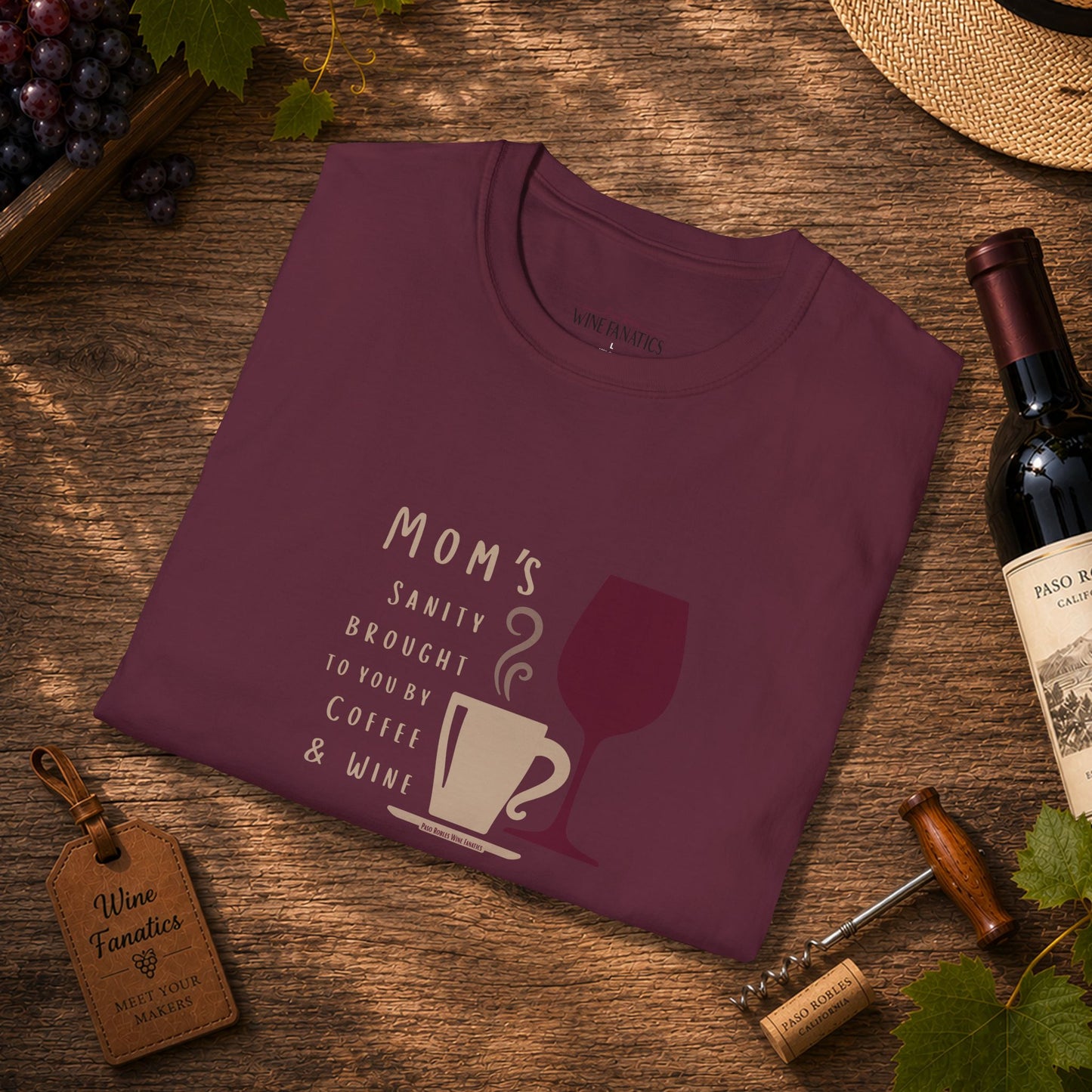 Mom's sanity brought to you by Coffee & Wine Crewneck Tee