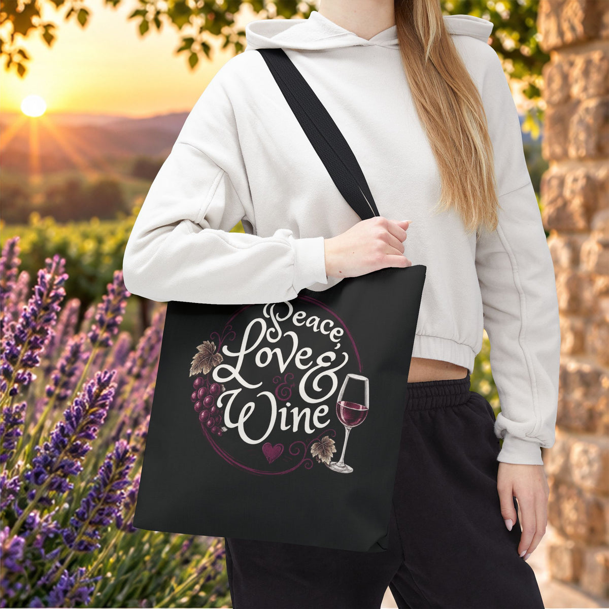 Peace Love Wine Personalized Tote Bag