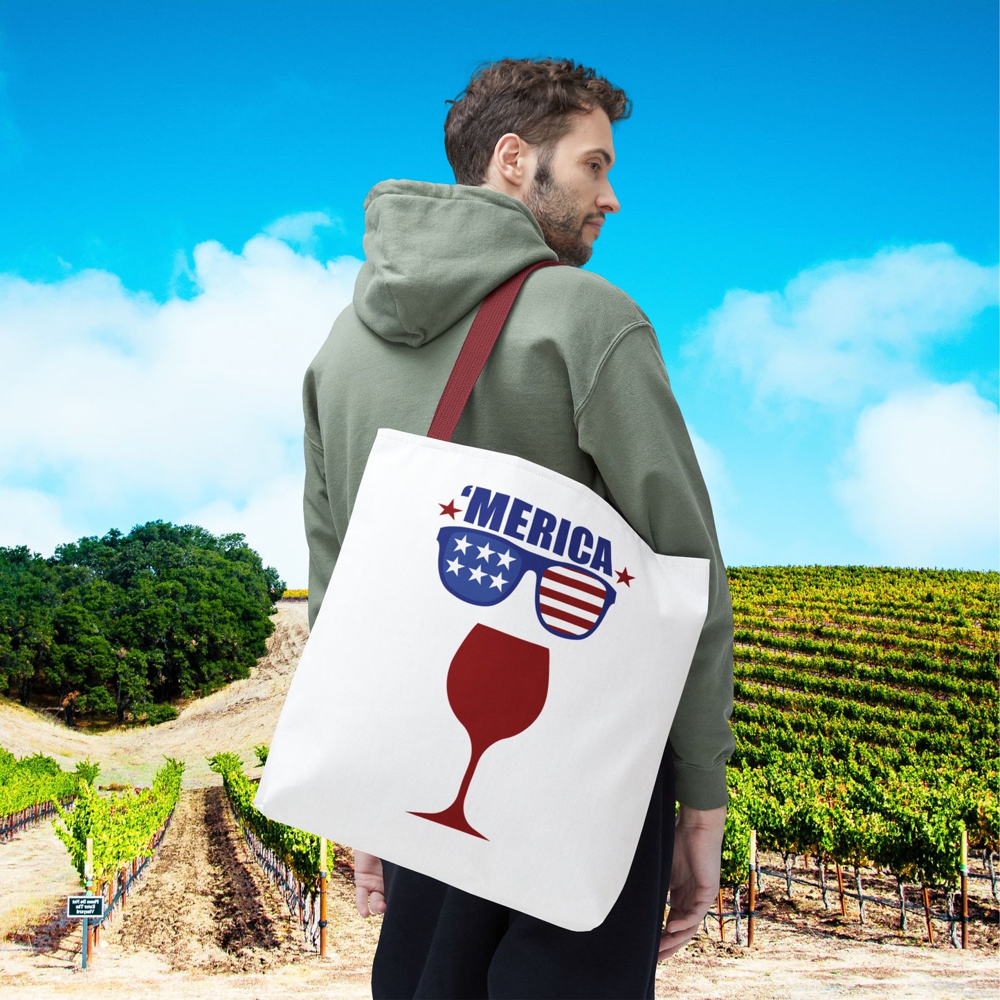 Merica (wine glass) Independence Day Personalized Tote Bag