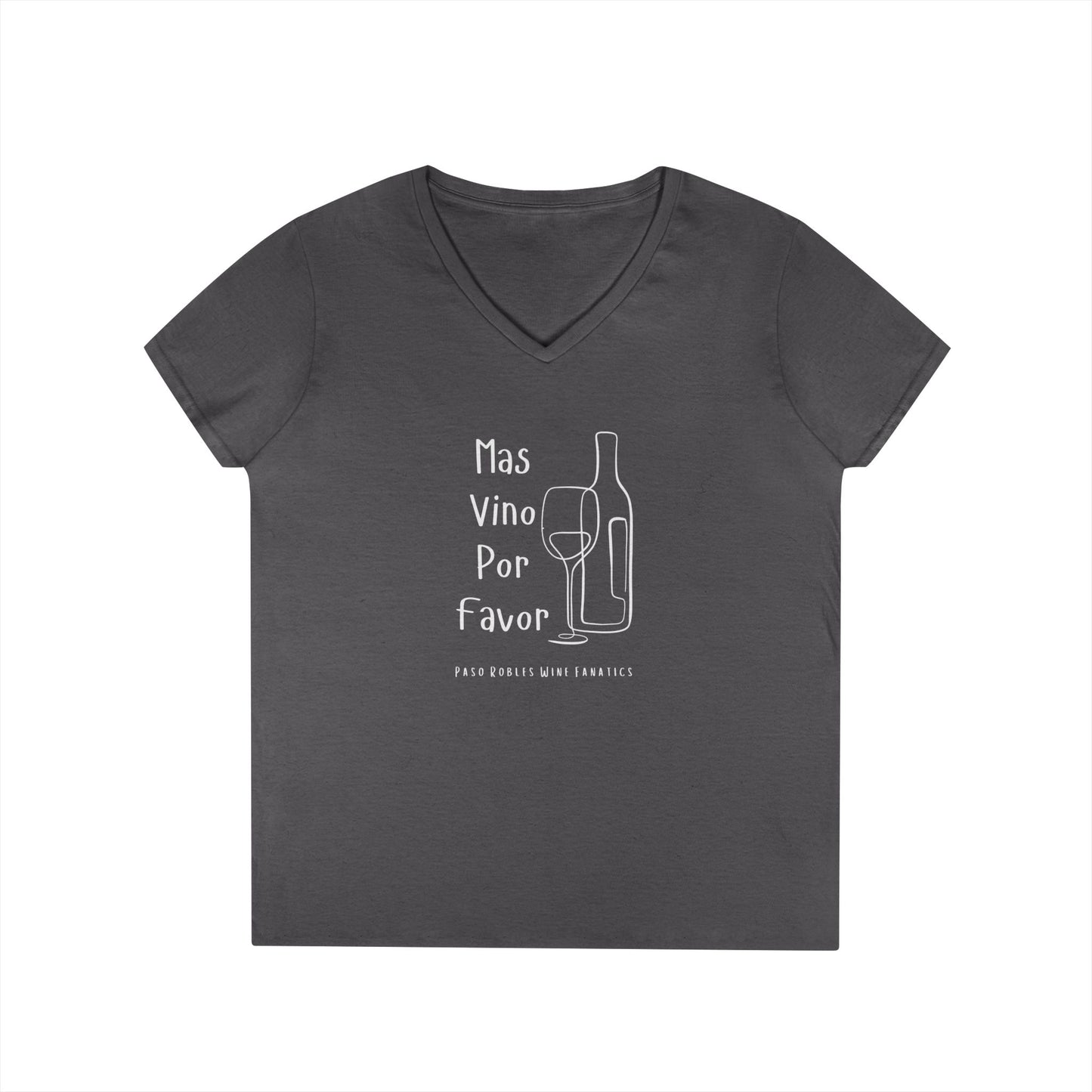 Mas Vino Por Favor Ladies V-Neck Tee