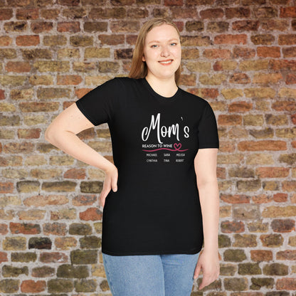 Mom's Reason To Wine Personalized Crew Neck Tee