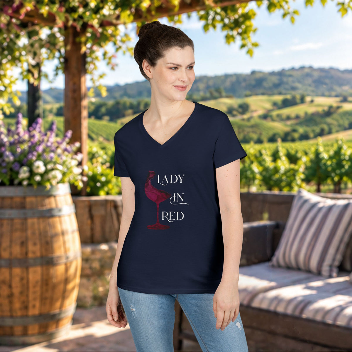 Lady In Red Ladies V-Neck T-Shirt