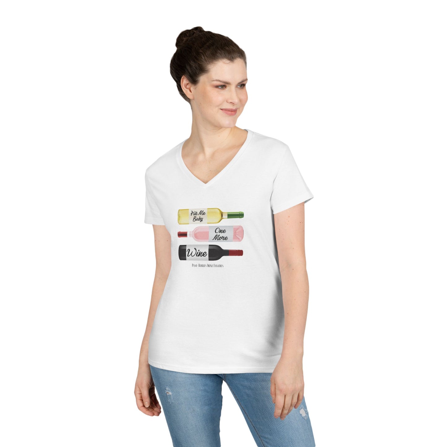 Hit Me Baby One More Wine Ladies V-Neck  Tee