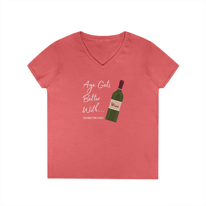 Age Gets Better With Wine Ladies V-Neck Tee