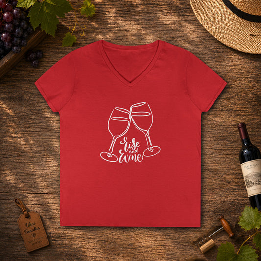Rise & Wine Ladies V-Neck Tee