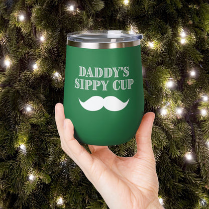 Daddy's Sippy Cup (mustache) Personalized 12oz Wine Tumbler