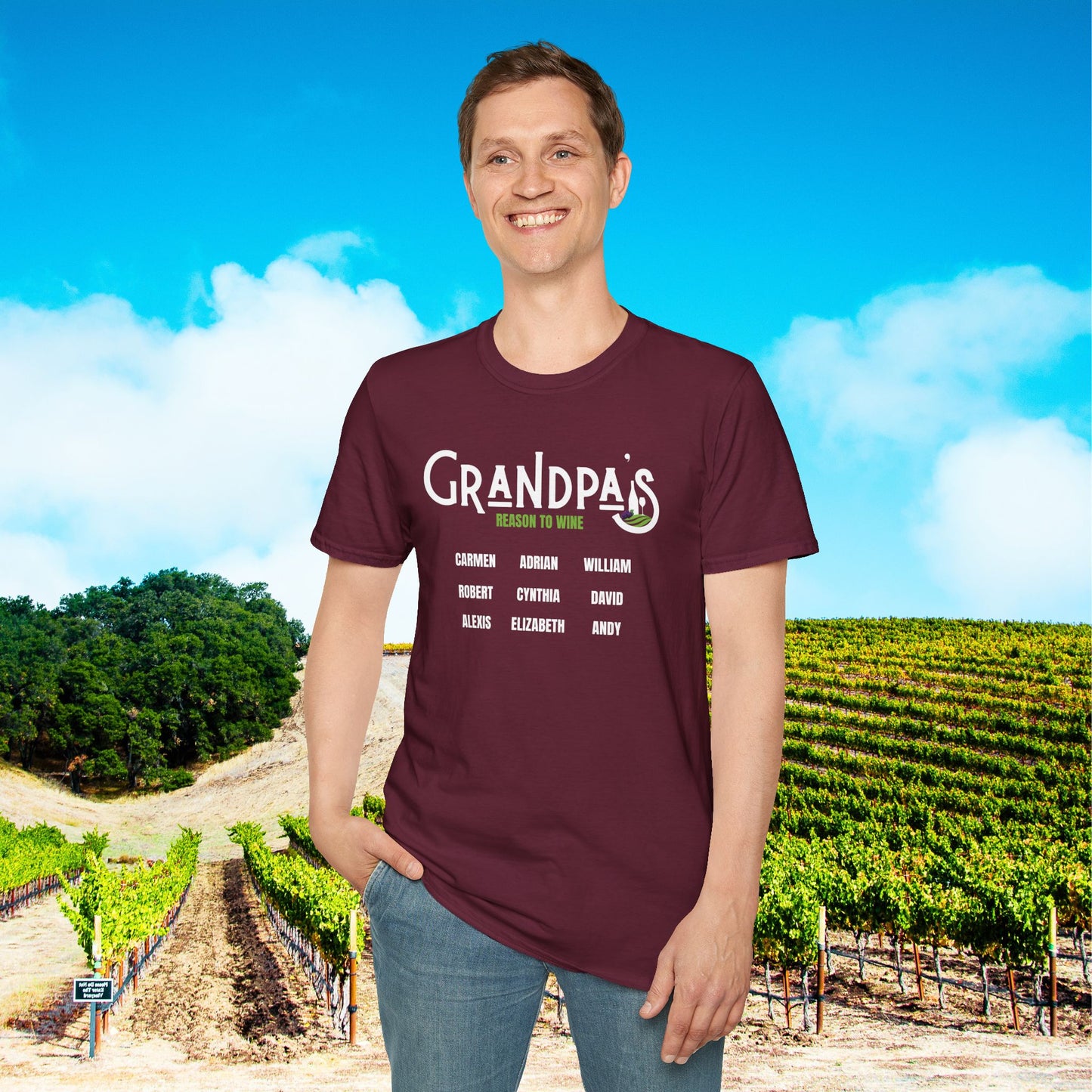 Grandpa's Reason To Wine Personalized T-Shirt
