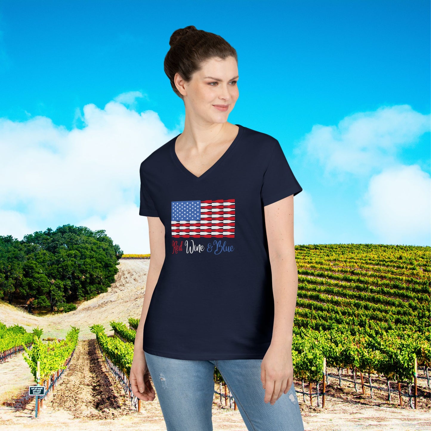 Red Wine & Blue Independence Day Ladies V-Neck Tee