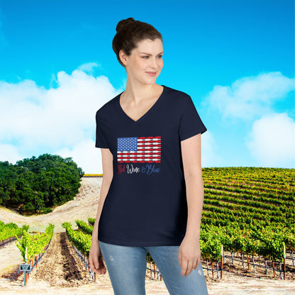 Red Wine & Blue Independence Day Ladies V-Neck Tee