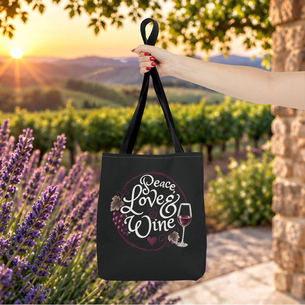 Peace Love Wine Personalized Tote Bag