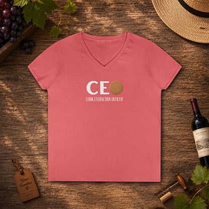 CEO Cork Extraction Officer Ladies V-Neck Tee