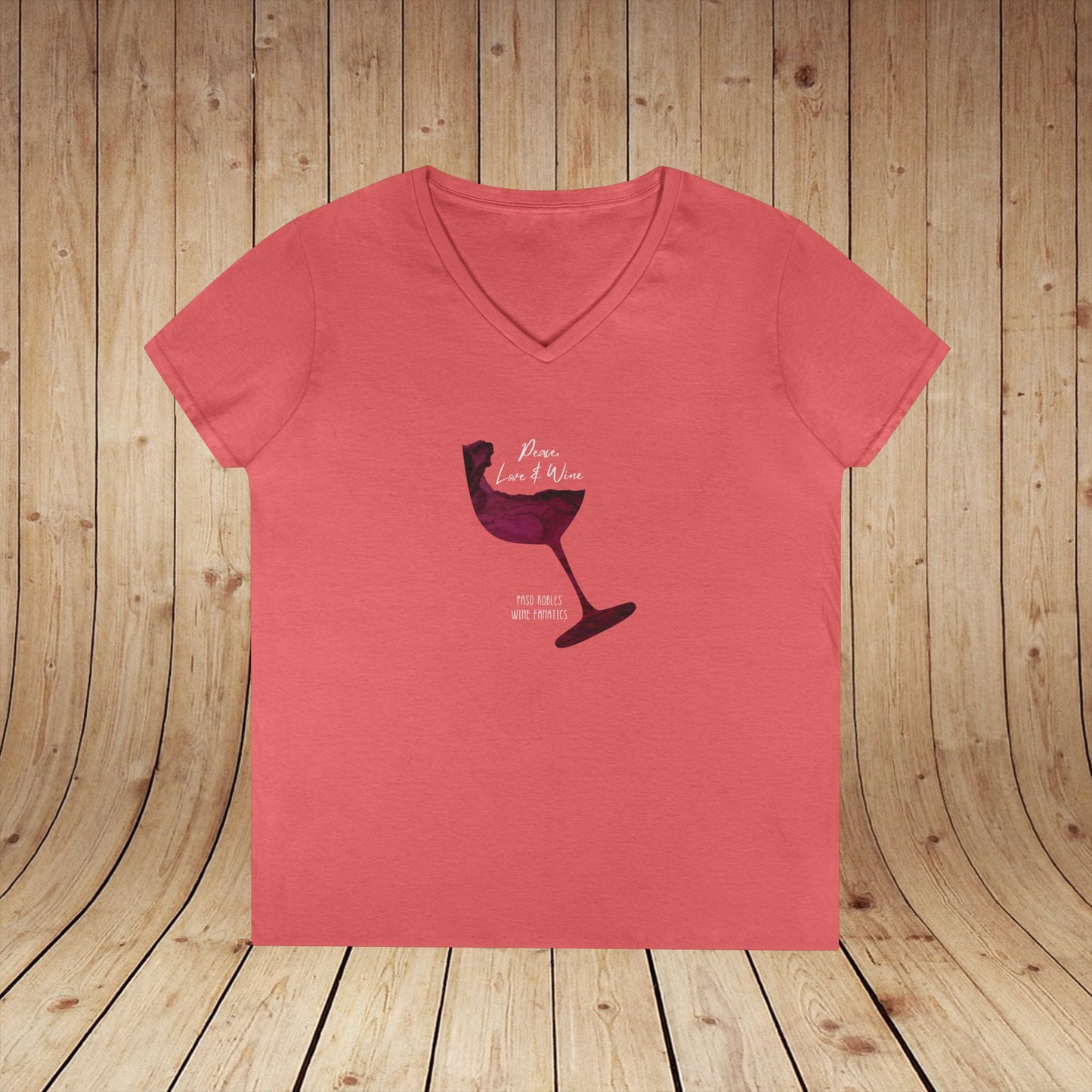 Peace, Love & Wine Glass Ladies V-Neck Tee