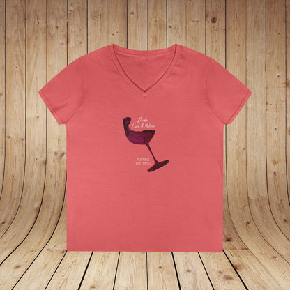 Peace, Love & Wine Glass Ladies V-Neck Tee