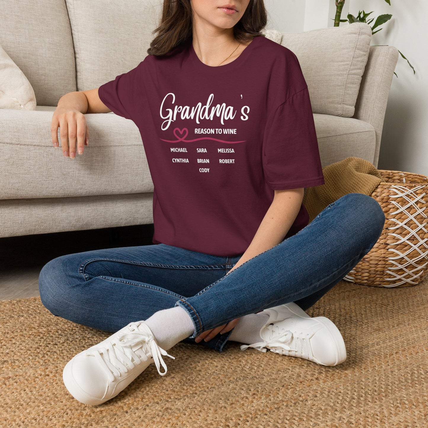 Grandma's Reason To Wine Personalized Crew Neck T-Shirt
