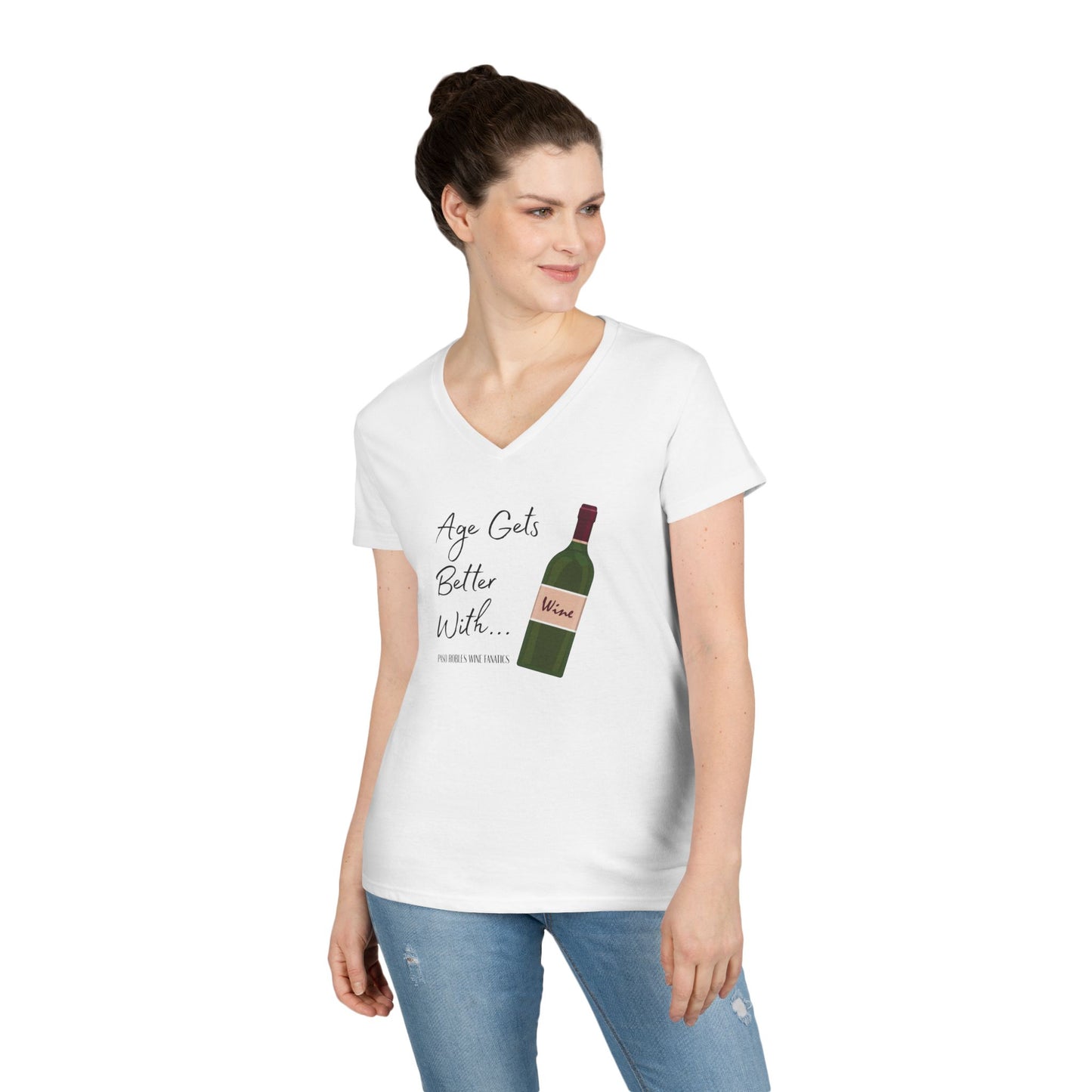 Age Gets Better With Wine Ladies V-Neck Tee