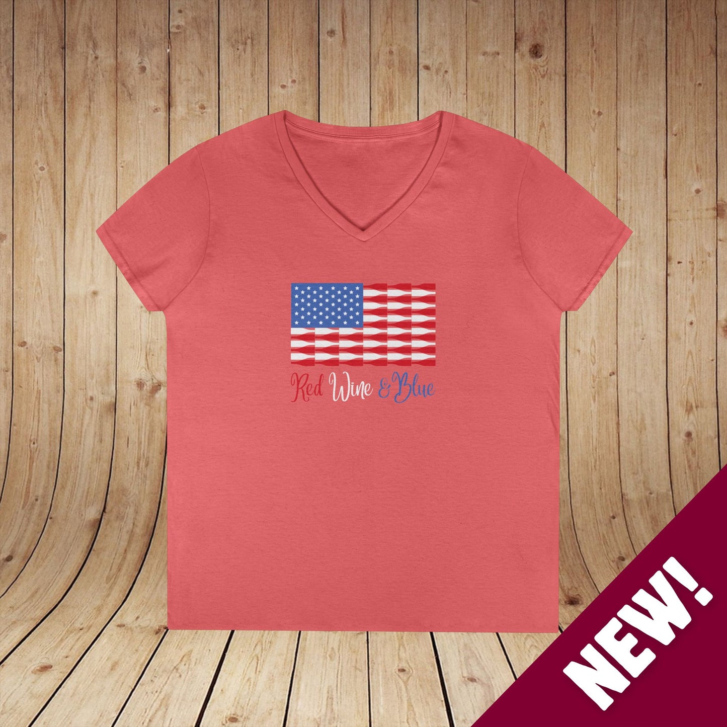 Red Wine & Blue Independence Day Ladies V-Neck Tee