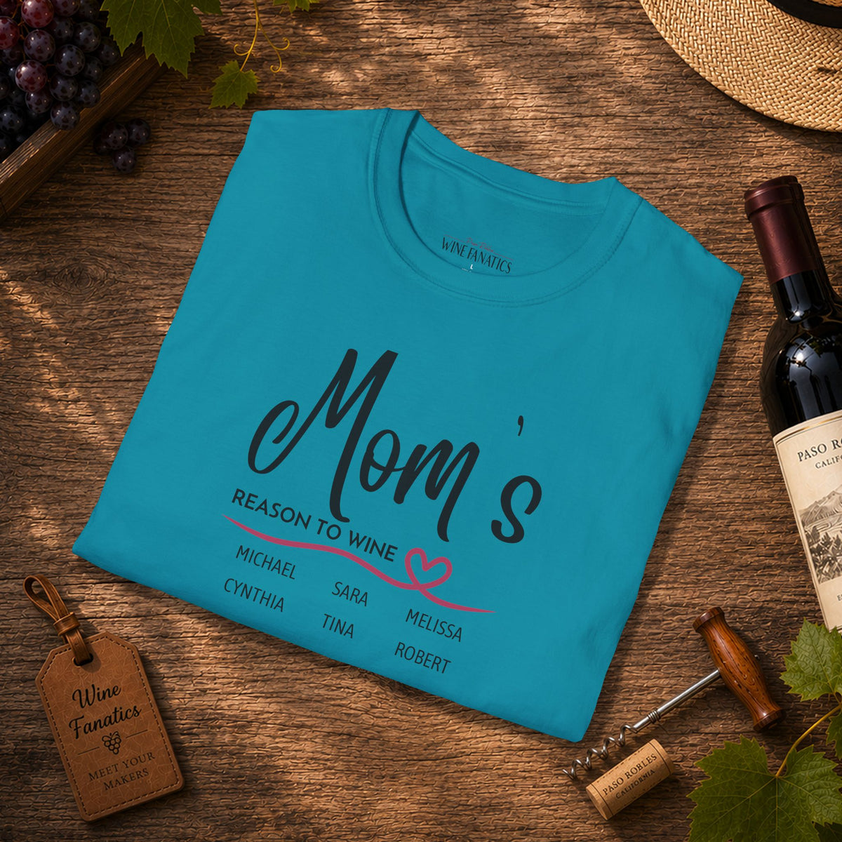 Mom's Reason To Wine Personalized Crew Neck Tee
