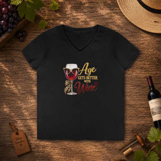 Age Gets Better With Wine Ladies V-Neck Tee