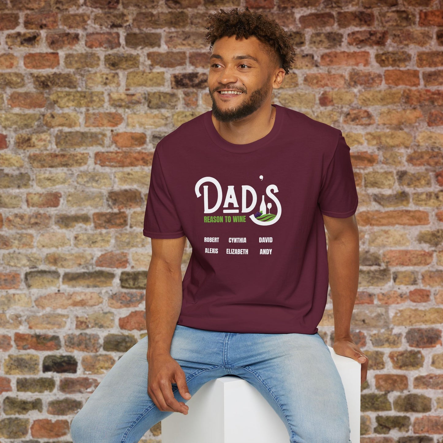 Dad's Reason To Wine Personalized Crew Neck T-Shirt