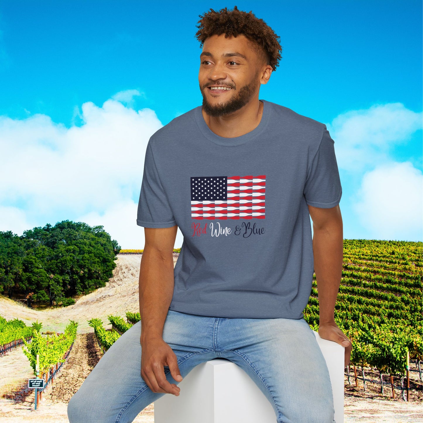 Red Wine & Blue Independence Day Unisex Softstyle T-Shirt