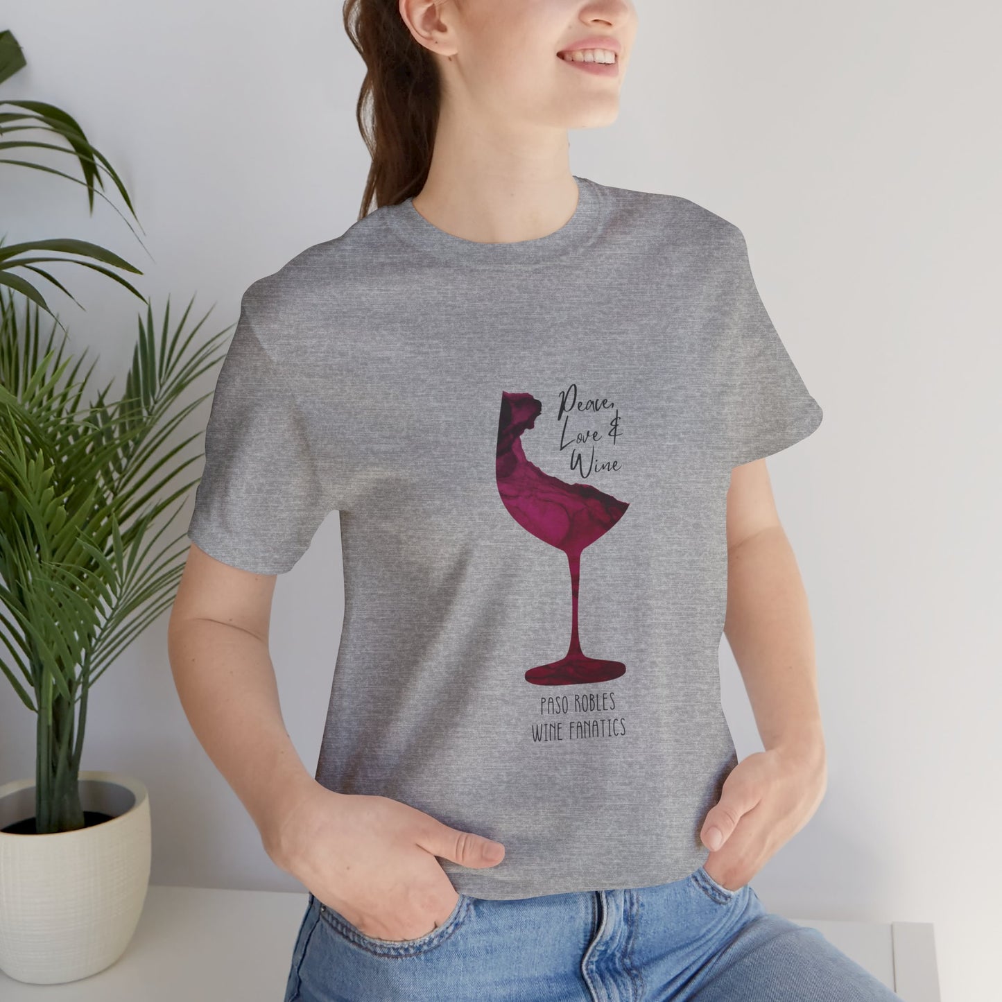 Paso Robles Wine Fanatics "Peace, Love & Wine" Unisex Jersey Short Sleeve Tee