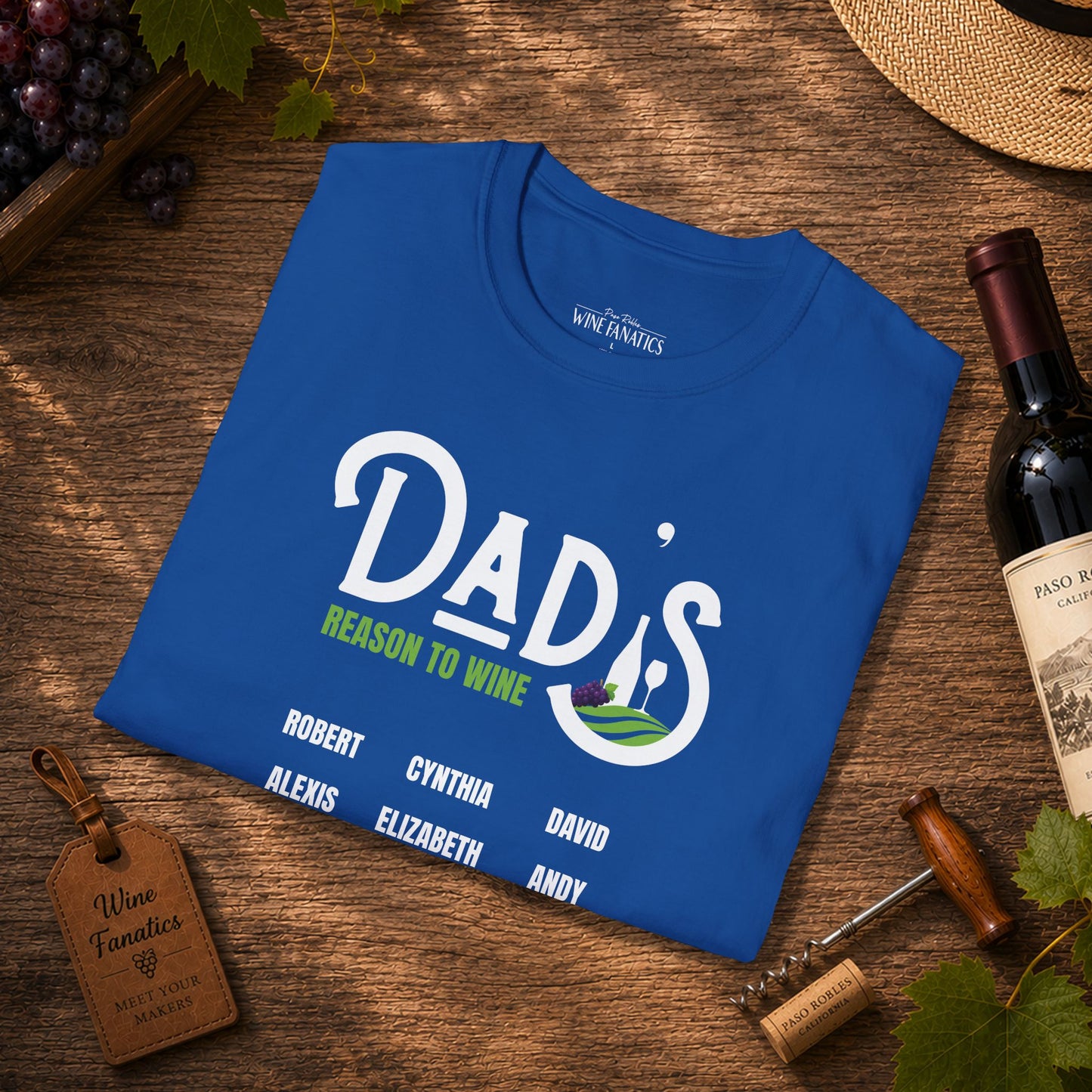 Dad's Reason To Wine Personalized Crew Neck T-Shirt