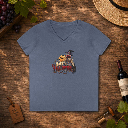 Happy Hallowine Ladies V-Neck Tee