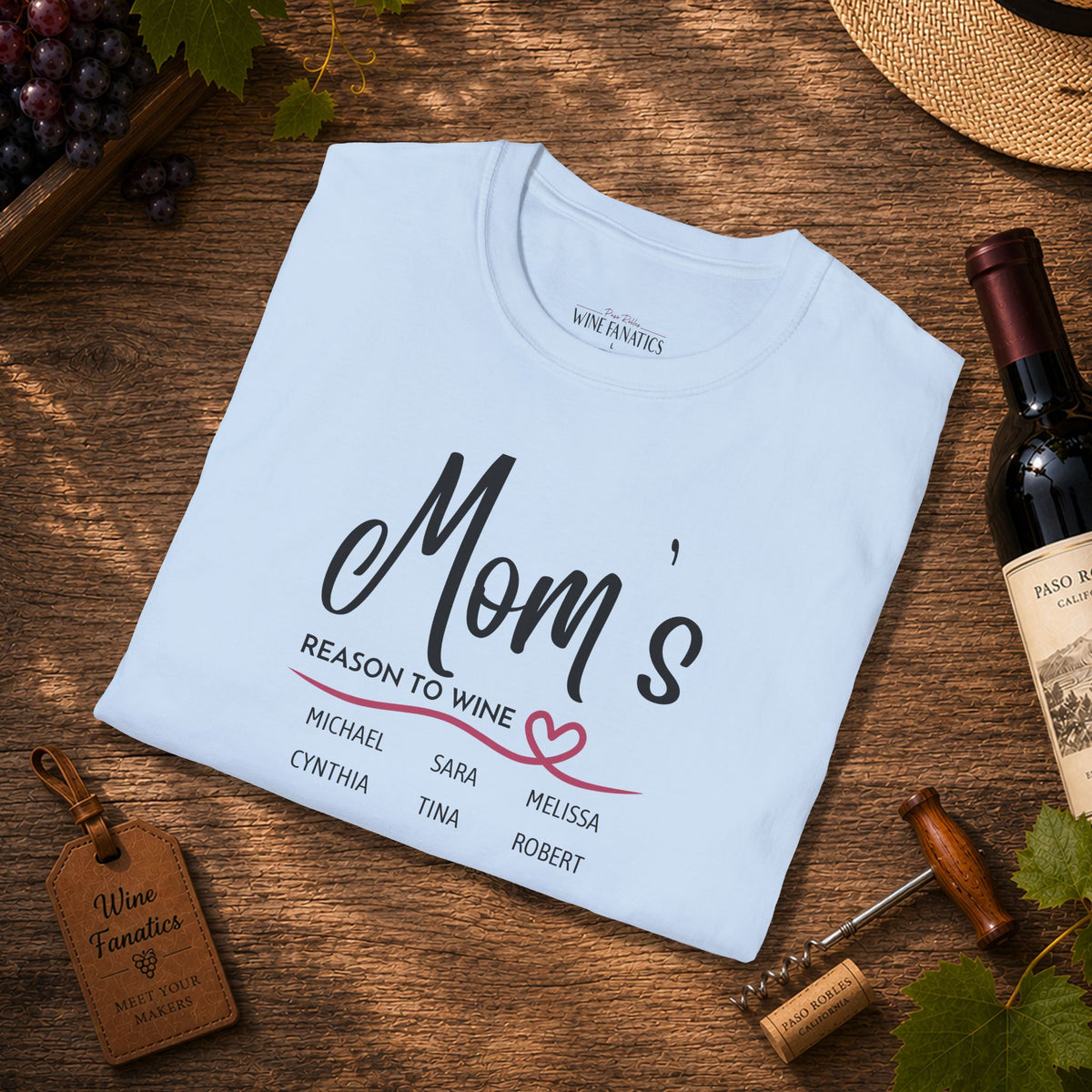 Mom's Reason To Wine Personalized Crew Neck Tee