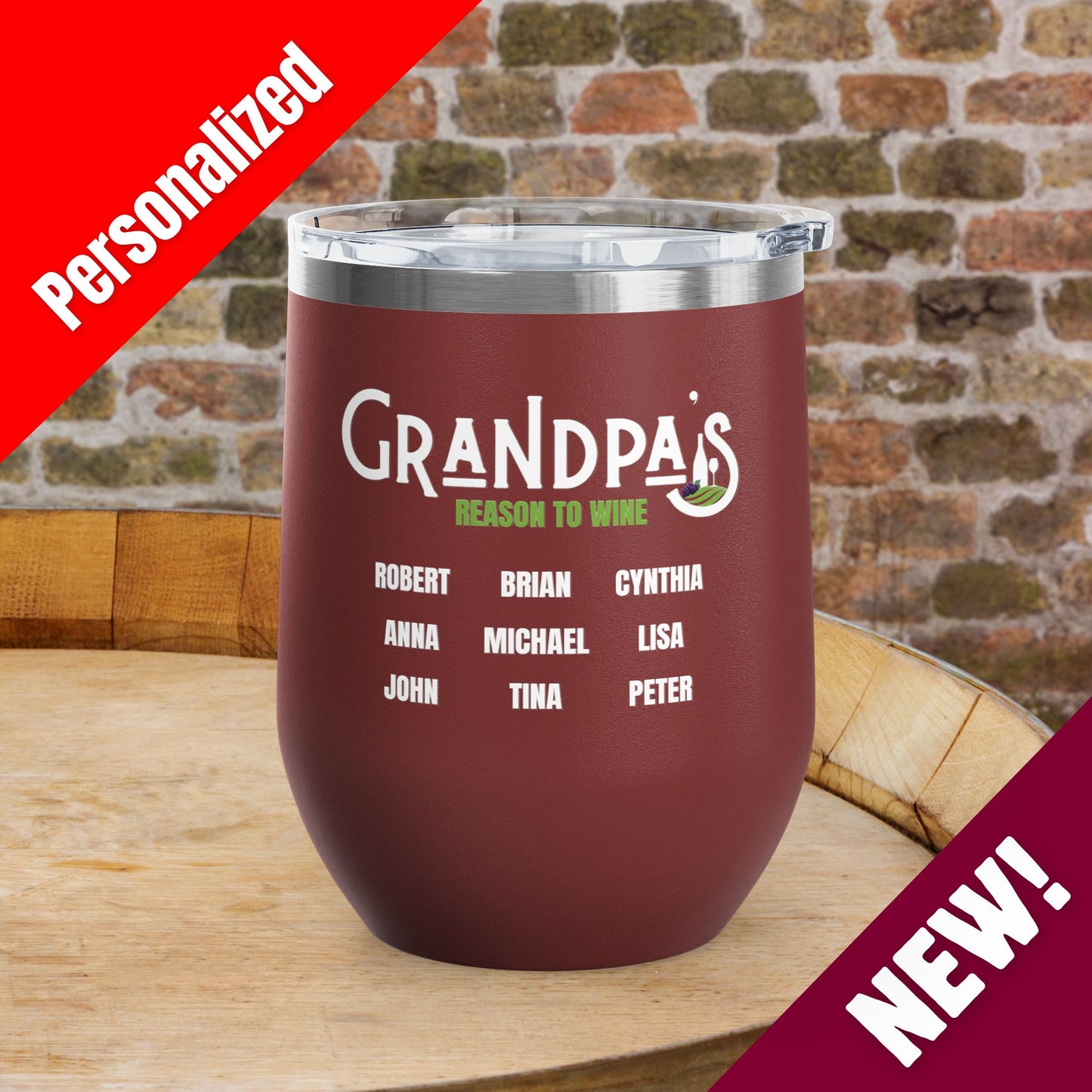 Grandpa's Reason To Wine Personalized 12oz Wine Tumbler