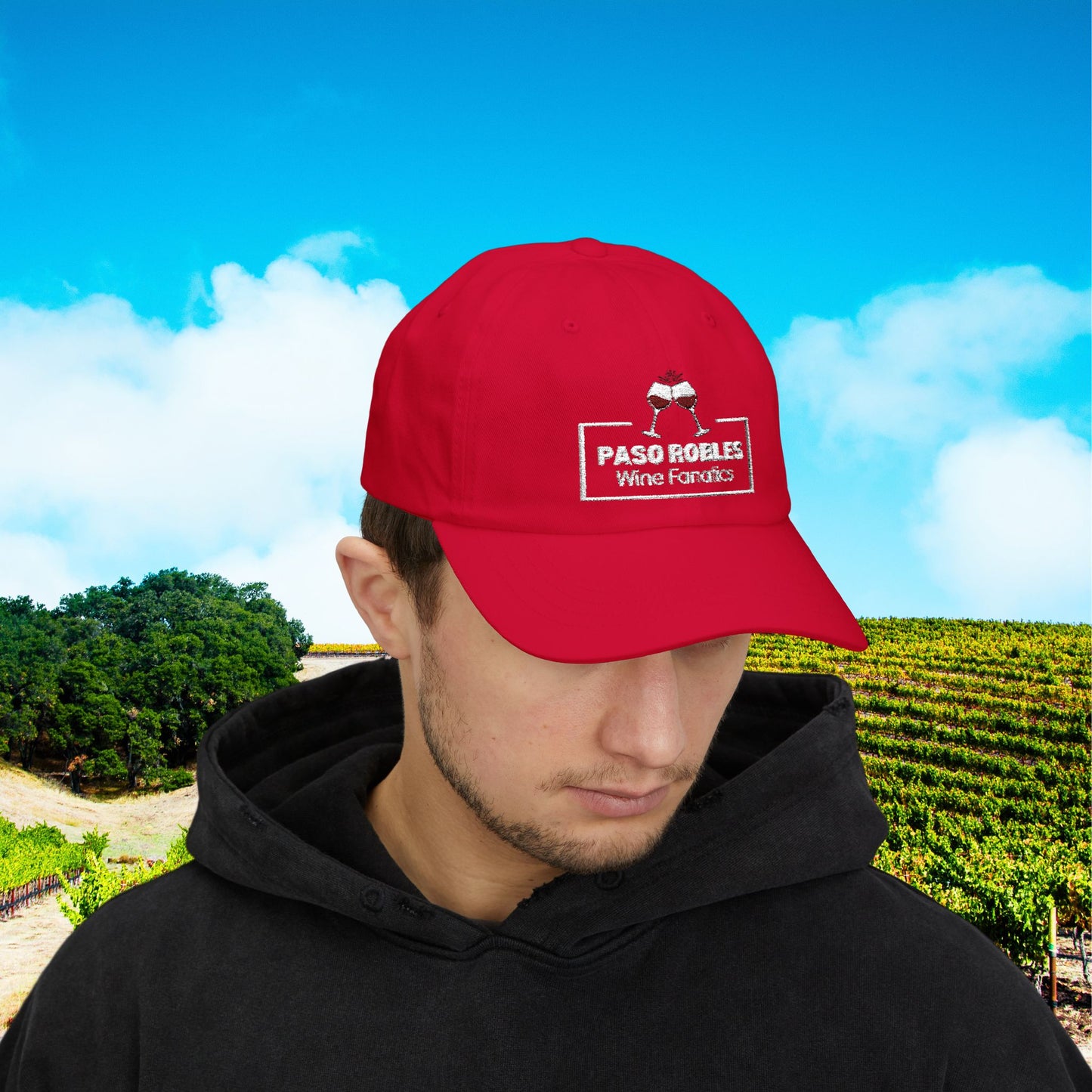 Paso Robles Wine Fanatics Toast Embroidered White Banner Cap