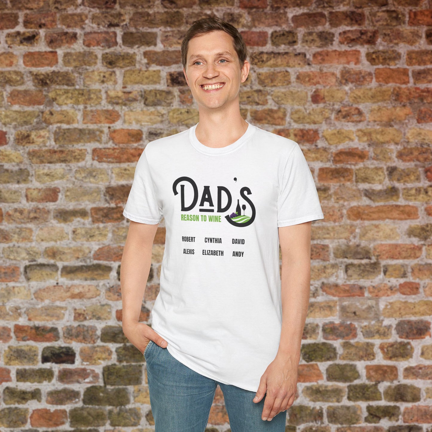 Dad's Reason To Wine Personalized Crew Neck T-Shirt