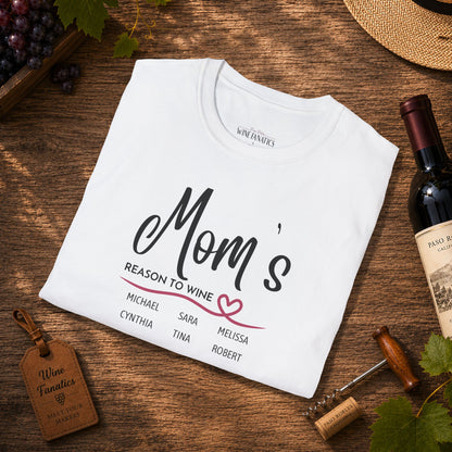 Mom's Reason To Wine Personalized Crew Neck Tee