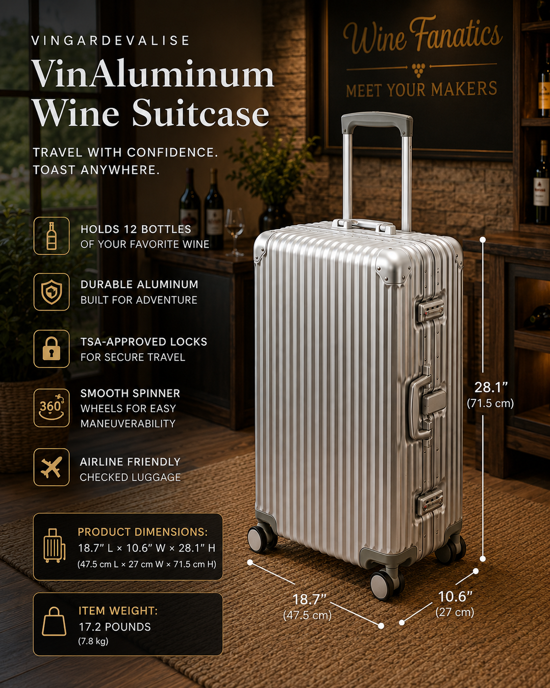 VinAluminum Luxury 12-Bottle Wine Suitcase by VinGardeValise